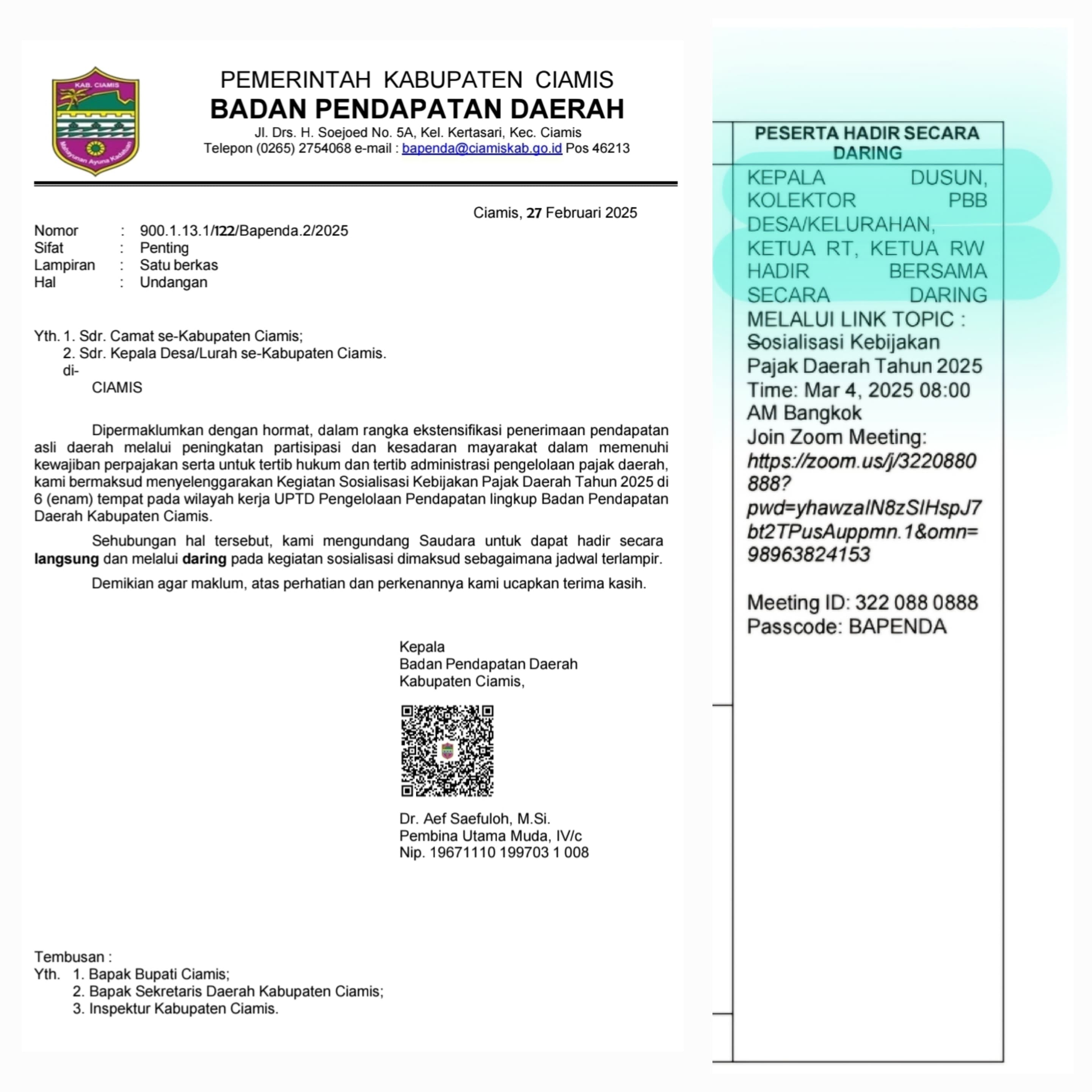 Sosialisasi Kebijakan Pajak Daerah 2025 (Zoom Meeting)